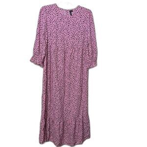 Nobody's Child Women's Size 12 Light Pink Maxi Floral Dress Puff 3/4 Sleeves